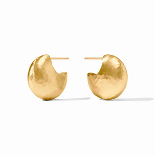 Pair of gold hoop earrings on a white background