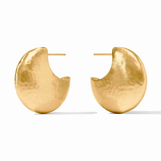Pair of gold hoop earrings on a white background