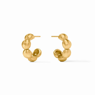 Pair of gold hoop earrings on a white background