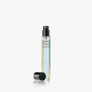 Perfume bottle labeled 'Vanilla Visions' on a white background