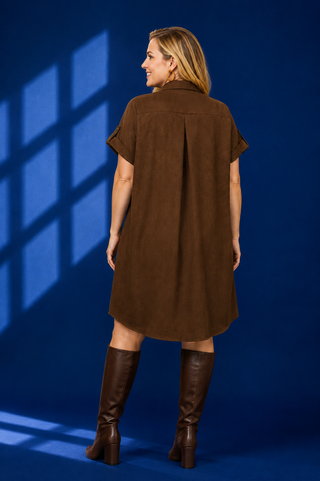 PLUS Rich Roast Button Up Bown Shirt Dress