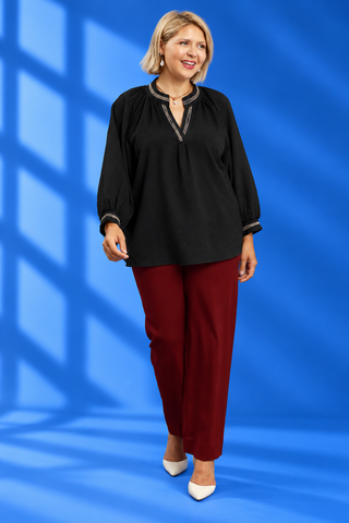 PLUS Wildly Chic Black Leopard Trim Puff Sleeve Top