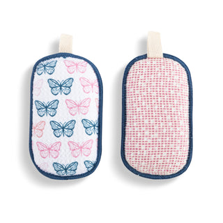 Ultra absorbent kitchen sponge with butterfly pattern on a white background