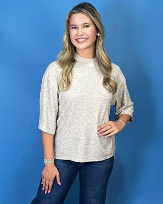 Autumn Breeze Oatmeal Mock Neck Knit Top - All About You