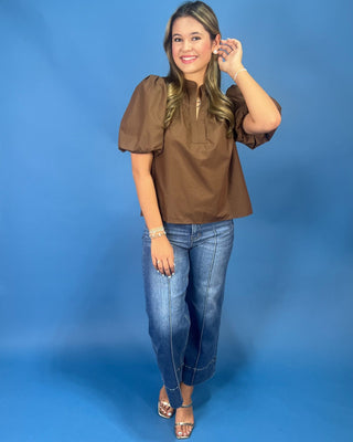 Autumn Espresso Puff Sleeve Top - All About You