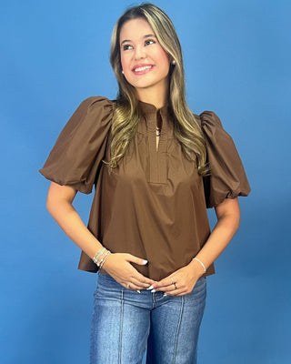 Autumn Espresso Puff Sleeve Top - All About You