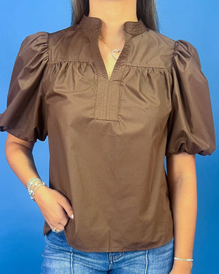 Autumn Espresso Puff Sleeve Top - All About You