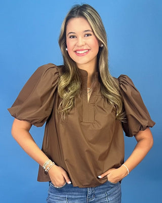 Autumn Espresso Puff Sleeve Top - All About You