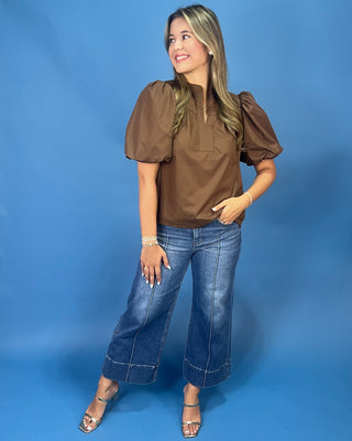 Autumn Espresso Puff Sleeve Top - All About You
