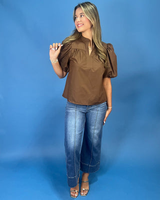 Autumn Espresso Puff Sleeve Top - All About You