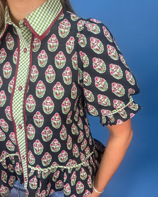 Autumn Garden Party Gingham Detail Floral Top - All About You