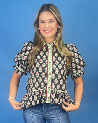 Autumn Garden Party Gingham Detail Floral Top - All About You