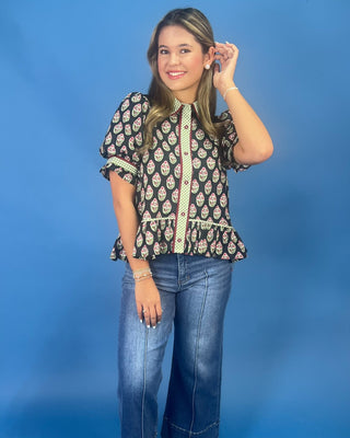 Autumn Garden Party Gingham Detail Floral Top - All About You