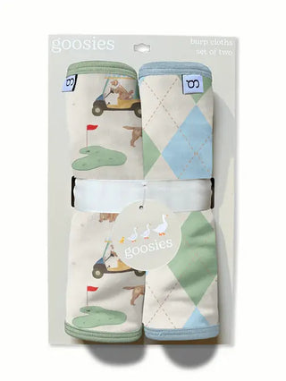 Packaged set of two baby items with cartoon designs on a white background