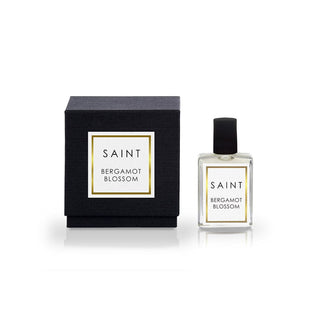Perfume bottle and packaging of 'Saint Bergamot Blossom' on a white background