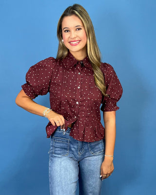 Berry Harvest Polka Dot Puff Sleeve Blouse - All About You