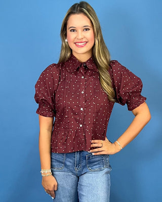 Berry Harvest Polka Dot Puff Sleeve Blouse - All About You
