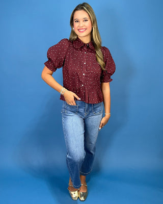 Berry Harvest Polka Dot Puff Sleeve Blouse - All About You