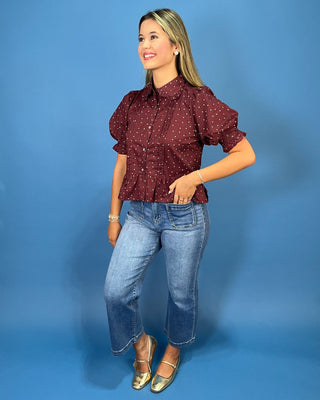 Berry Harvest Polka Dot Puff Sleeve Blouse - All About You
