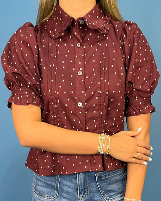 Berry Harvest Polka Dot Puff Sleeve Blouse - All About You
