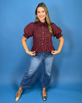 Berry Harvest Polka Dot Puff Sleeve Blouse - All About You