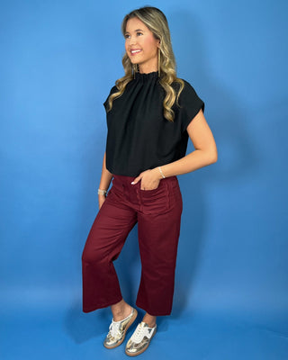 Black Magnolia Gathered Neck Bubble Hem Top - All About You