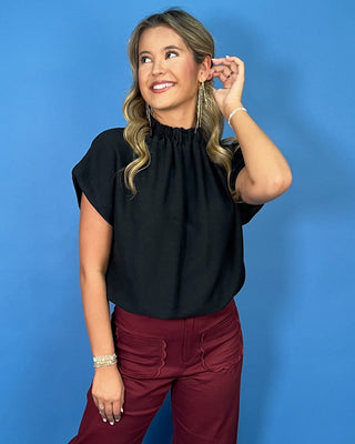 Black Magnolia Gathered Neck Bubble Hem Top - All About You