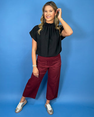 Black Magnolia Gathered Neck Bubble Hem Top - All About You