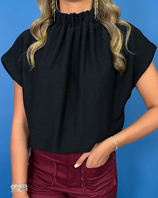 Black Magnolia Gathered Neck Bubble Hem Top - All About You