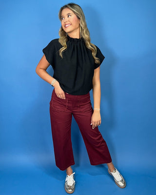 Black Magnolia Gathered Neck Bubble Hem Top - All About You
