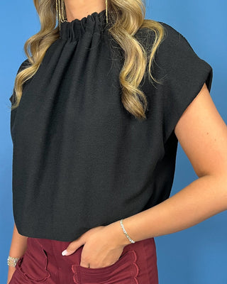 Black Magnolia Gathered Neck Bubble Hem Top - All About You