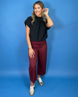 Black Magnolia Gathered Neck Bubble Hem Top - All About You