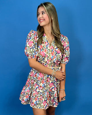 Blooming Romance Floral V-Neck Belted Mini Dress - All About You