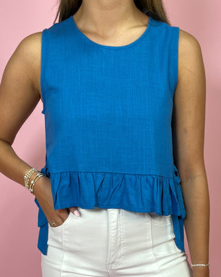 Blue Coastal Breeze Linen Tie Top - All About You