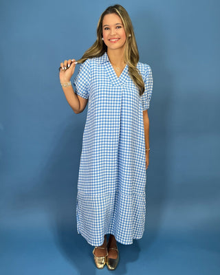 Blue Meadow Collared Gingham Midi Dress - All About You