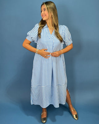 Blue Meadow Collared Gingham Midi Dress - All About You