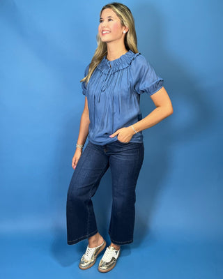 Bluebell Breeze Ruffle Tie Satin Top - All About You