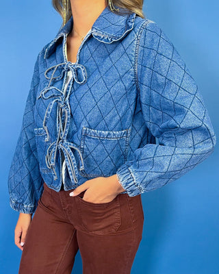 Bluebell Quilted Denim Tie Front Jacket - All About You