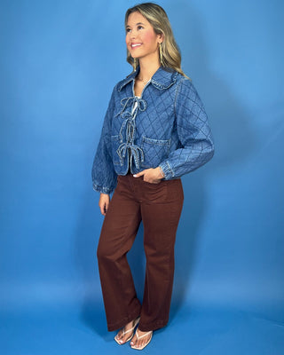 Bluebell Quilted Denim Tie Front Jacket - All About You