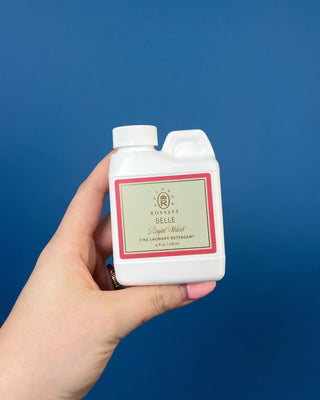 Bourbon Royalty Belle Royal Wash 4 oz fine laundry detergent travel size with pear, pink peppercorn, and sandalwood fragrance