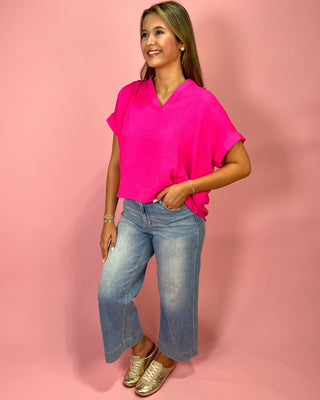 Bright Side Hot Pink Basic Top - All About You