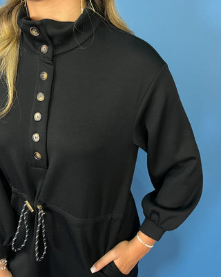 Brooklyn Comfort Button Detail Drawstring Mini Dress - All About You