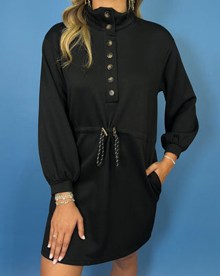 Brooklyn Comfort Button Detail Drawstring Mini Dress - All About You