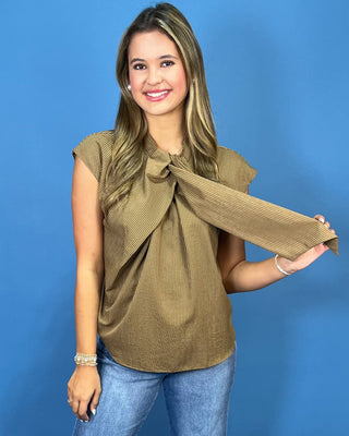 Brown Sugar Pinstripe Tie Detail Sleeveless Top - All About You