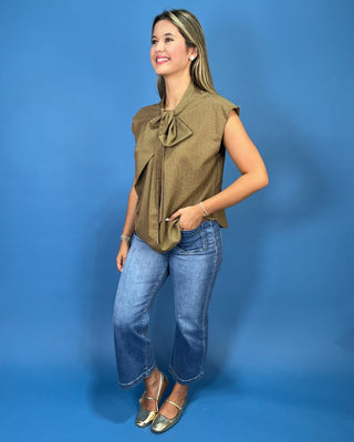 Brown Sugar Pinstripe Tie Detail Sleeveless Top - All About You