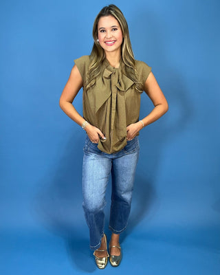Brown Sugar Pinstripe Tie Detail Sleeveless Top - All About You