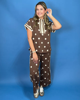 Brunch Meet Mocha Dot Quarter Zip Pants Set - All About You