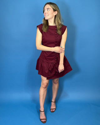 Buttoned in Bordeaux Drop Waist Mini Dress - All About You