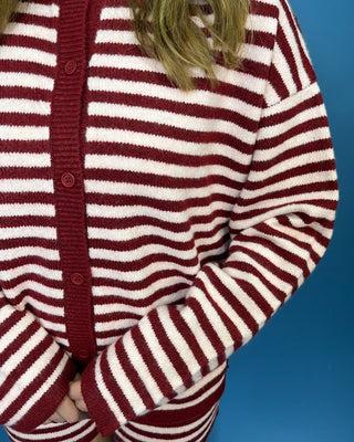 Cabernet Charm Striped Cardigan Knit Short Set - All About You