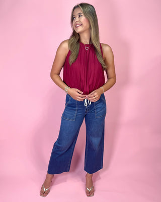 Cabernet Chic Pleated Sleeveless Balloon Top - All About You